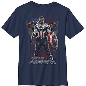 Marvel Likeness The Falcon and The Winter Soldier Shield Cap Logo Boy's Solid Crew Tee, Navy Blue, Youth X-Small, Donkerblauw, XS