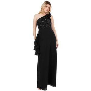 Maya Deluxe Dames One Shoulder Neckilline Mouwloos Sequin Versierd Rozet A-lijn Avondbal Gown Jurk, zwart, 44
