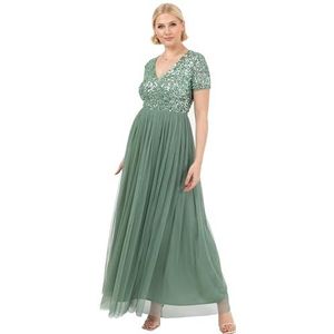 Maya Deluxe Dames V-hals verfraaid V-hals maxi-jurk korte mouw Empire taille prom afstuderen bruidsmeisje bruiloft gast, diepe mint, 10, Diepe munt, 36