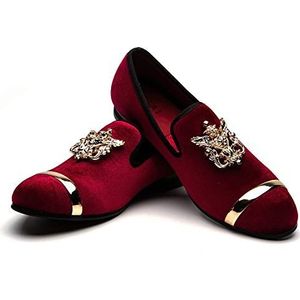 JITAI mannen loafers fluwelen schoenen metalen adelaar gesp bruiloft partij roken slipper jurk loafers schoenen voor mannen, rood-05, 44 EU (8 UK)