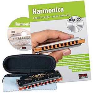 CASCHA HH 1610 EN Professionele Blues Mondharmonica Set mondharmonica inclusief Engelse school met MP3-CD