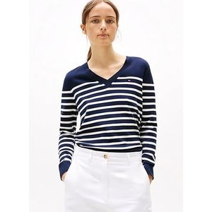 Tommy Hilfiger Dames CO Jersey Stitch V-NK Trui WW0WW40098 Trui, Wit, 3XL, Wit (Her Stp Dark Night Navy/Country Iv), 3XL grote maten