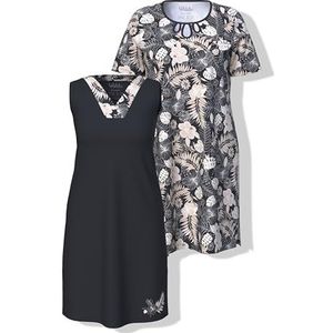 Ulla Popken - Nachthemd - Crème/Zwart/Wit - 2 Pack - Halve Mouw