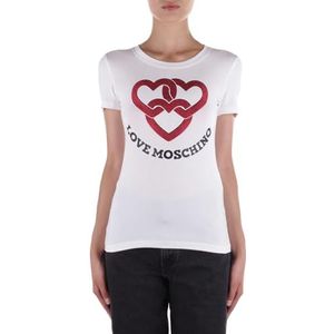 Love Moschino Dames nauwsluitende pasvorm korte mouwen met digitale print On The Front T-shirt, wit (optical white), 46