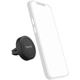 Hama Magnetische telefoonhouder voor auto, telefoonhouder voor auto, 360 graden draaibaar, bevestiging met clip, rooster ventilatie, inclusief 2 metalen platen), zwart