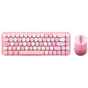 Perixx Periduo-802PK ES Set met muis en draadloos bluetooth-toetsenbord, retrostijl met ronde toetsen, pastelroze, Spaans, QWERTY