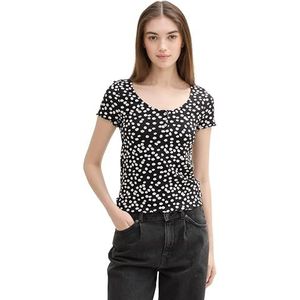 TOM TAILOR Denim T-shirt voor dames, 35491 - Zwarte Bloem Minimal Print, XXL
