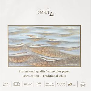 SMLT AS-10(300) Q/PRO Line vierkant aquarelblok voor professioneel, 300 g/m², traditioneel wit 100% katoenpapier, 10 vellen