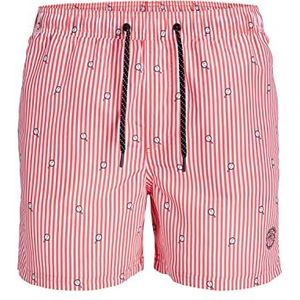 JACK & JONES JPSTFIJI JJSWIM Mini Stripe Zwemshorts voor heren, Hot Coral, S, hot coral, S