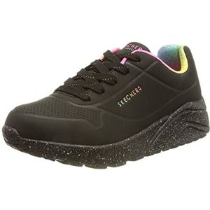 Skechers Uno Lite Rainbow Speckle Sneaker voor meisjes, Zwarte Pu Multi Regenboog Trim, 3 UK Child