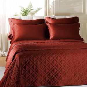 Caleffi - Gewatteerde sprei van satijn, effen, voor tweepersoonsbed, bordeaux