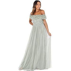 Maya Deluxe Maya Berry Bardot Embellished Maxi-jurk voor bruidsmeisjes voor dames, Green Lilly, 54 NL