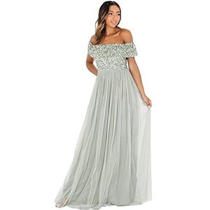 Maya Deluxe Vrouwen dames bardot jurk maxi verfraaid hoge imperium taille mouwloze tule voor bruiloft gast prom afstuderen bruidsmeisje, groene lelie, 18, Groene Lelie, 44