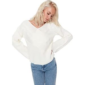 Trendyol Dames Regular Basic Cache-Coeur Knitwear Trui, Ecru, S