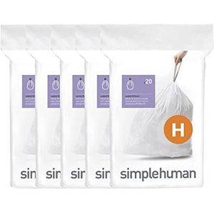 simplehuman Code H Custom Fit Trekkoord Vuilniszakken in Dispenser Packs, 100 Count, 30-35 Liter / 8-9 Gallon, Wit