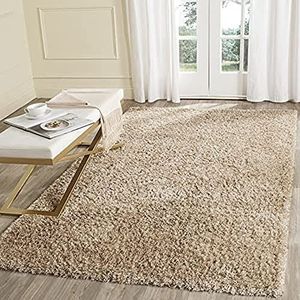 Safavieh Shaggy tapijt, MLS431, handgemaakt polyester, houtskool grijs, 120 x 180 cm MLS431. 160 x 230 cm naturel