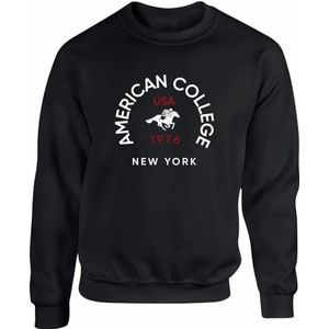 American College sweatshirt met ronde hals, zwart, heren, maat S, model AC4, 100% katoen, Zwart, S