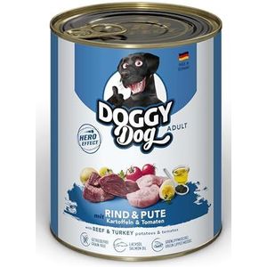DOGGY Dog Paté Rind & Kalkoen, 6 x 800 g, nat voer voor honden, graanvrij hondenvoer met zalmolie en groenlipmossel, compleet voer met aardappelen en tomaat, Made in Germany