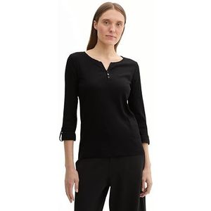 TOM TAILOR Henley Longsleeve voor dames met strepen van biologisch katoen, 14482 - Deep Black, XL