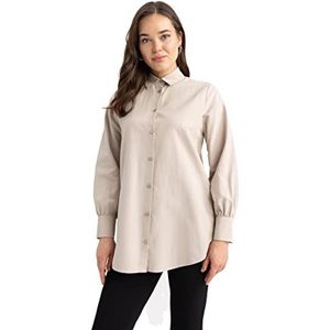 DeFacto Hemdblouse met lange mouwen voor dames, hemd met knopen voor vrijetijdskleding, zand, XL