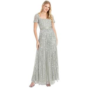 Maya Deluxe Maxi-jurk voor dames, met pailletten, vierkante hals, hoge taille, avondjurk, bruiloftsjurk, zwart, 48 dames, Zwart, 46