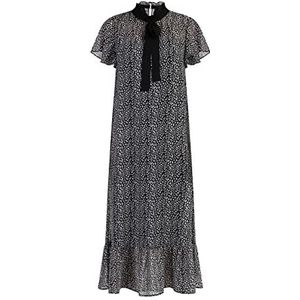 NALLY Dames midi-jurk van chiffon 19226416-NA02, ZWART Wit, XS, zwart, wit, XS