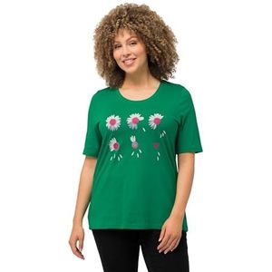 Ulla Popken Dames bloesemmagie T-shirt, smaragdgroen, 50-52