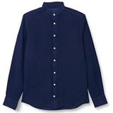 Hackett London Heren kledingstuk geverfd linnen P Shirt, marineblauw, XS