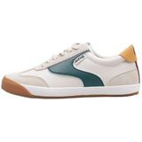 Mtng - Court - Sneakers - Wit - Groen en Mosterdkleurige Details - Bruine Zool