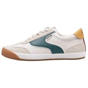 Mtng - Court - Sneakers - Wit - Groen en Mosterdkleurige Details - Bruine Zool