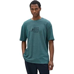 Koton Oversized T-shirt voor heren, logan geborduurd T-shirt met korte mouwen en ronde hals, groen (786), M
