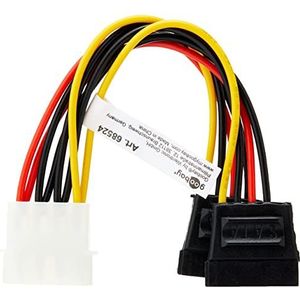 Goobay 68524 PC Y stroomkabel/stroomadapter; 5,25 stekker naar 2x SATA, HDD/5,25 inch stekker (4-pin) > 2x SATA-standaard stekker
