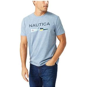 Nautica Mannen duurzaam vervaardigd logo signaal vlag grafisch T-shirt, Diepe Anker Heather, XS