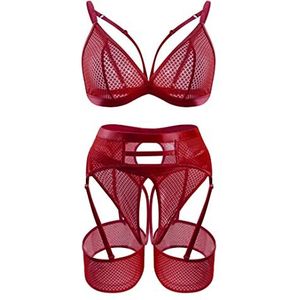 popiv Women Sexy Lingerie Set Cutout Bra and Panty Sets Garter Lingerie 4 Piece Burgundy