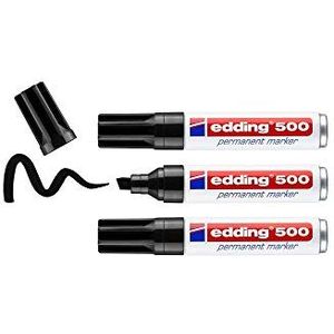 edding 500 permanent marker - zwart - 3 stiften - beitelpunt 2-7 mm - watervast, sneldrogend - wrijfvast - voor karton, kunststof, hout, metaal, glas