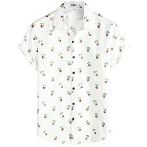 VATPAVE Heren 100% Katoen Hawaiiaanse Bloem Shirts Button Down Korte Mouw Strand Shirts Zomer Casual Aloha Shirts, wit Cartoon, L