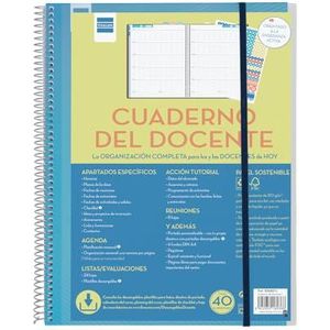 Finocam - Notitieboek voor leraren in het Spaans, met transparante stickers en hoesjes, lijst- en beoordelingsbladen en tutorial-sectie, ideaal voor de organisatie van school.