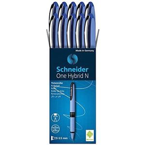 Schneider One Hybrid N Rollerball Pen, 0,5 mm Hybride Naaldpunt, Lichtblauw vat, Blauwe inkt, Doos met 10 Pennen (183503)