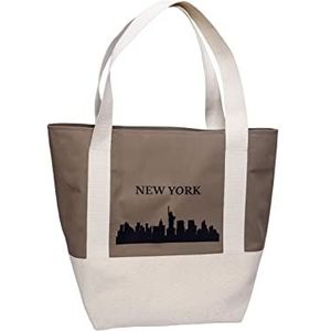 NEW HOPE Dames tweekleurige moderne tas met New York-opschrift Shopper, White/Brown, wit/bruin