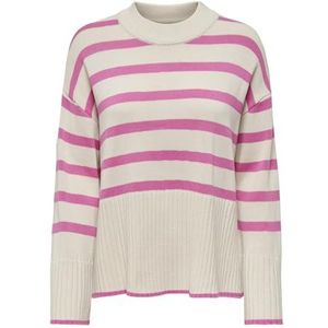 ONLY Dames Onlhella Ls Loose Striped O-Neck Cc KNT Pullover, Berken/Stripes:aardbei Moon, M