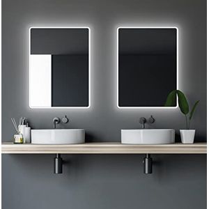 Badkamerspiegel met verlichting Talos Moon - badkamerspiegel 80 x 60 cm - met omgevingslicht - lichtkleur neutraal wit - hoogwaardig aluminium frame - verticale en horizontale ophanging