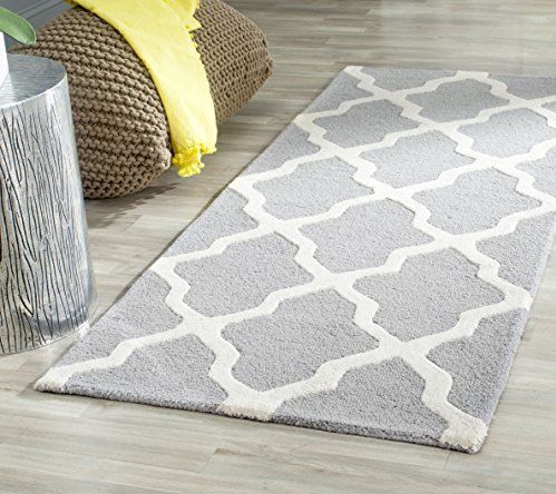 Safavieh Ava Textured Area Rug, CAM121, gestructureerd tapijt, 76 x 182 cm, met de hand getuft wol, zilver/ivoor
