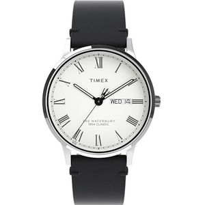 Timex Mannen Analoog Horloge Met Een Lederen Band Waterbury Traditioneel, Wit, TW2W15000-AMZUK