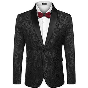COOFANDY Mannen Bloemen Smoking Dinner Jacket Regular Fit Sjaal Revers Paisley Prom Party Suit Jassen, 01-zwart, M