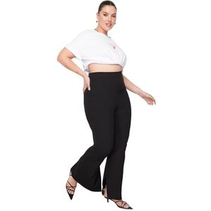 Trendyol Vrouwen Plus Size Hoge Taille Flare Been Flare Plus Size Broek, Zwart, XL Grote maren