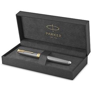 Parker Sonnet vulpen | Chiselled Silver met gouden versieringen | Vulpen met 18K gouden pen (F) | Geschenkdoos