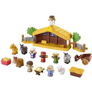 Fisher-Price Little People Kerststal, peuterspeelgoed, kribbe met muziek en oplichtende ster, 18 speelonderdelen HMX70