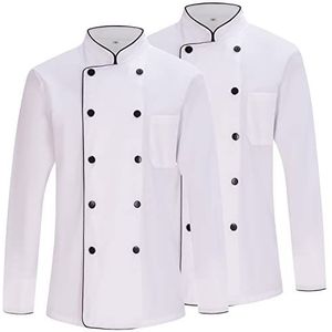 MISEMIYA - 2-pack - koksjas voor heren - chef-kok jas voor heren - Uniform Hoteleria - Ref. 842, Keukenjassen 842b - wit, S