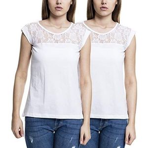 Urban Classics Dames Ladies Top Laces Tee T-shirt, wit/wit., M