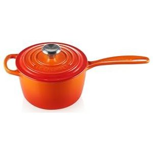 Le Creuset Signature 211811609 Steelpan met lekvrije schenkrand en geventileerd deksel, geëmailleerd gietijzer, voor alle kookplaten, 16 cm, 1,2 liter, Volcanic